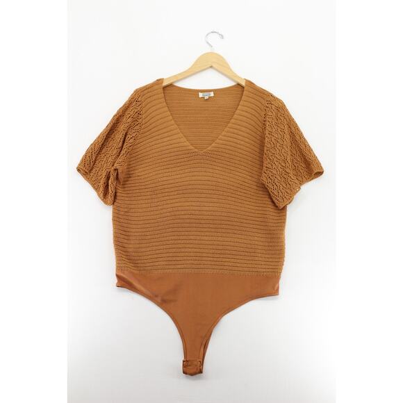 Gimmicks brown knit flare sleeve bodysuit womens XL cottagecore prairie ethereal - Picture 1 of 6